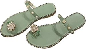 Stylish Women's Sandals with Pineapple Pearl Flat Casual Summer Footwear for Daily Outings Beach Trips and Dates