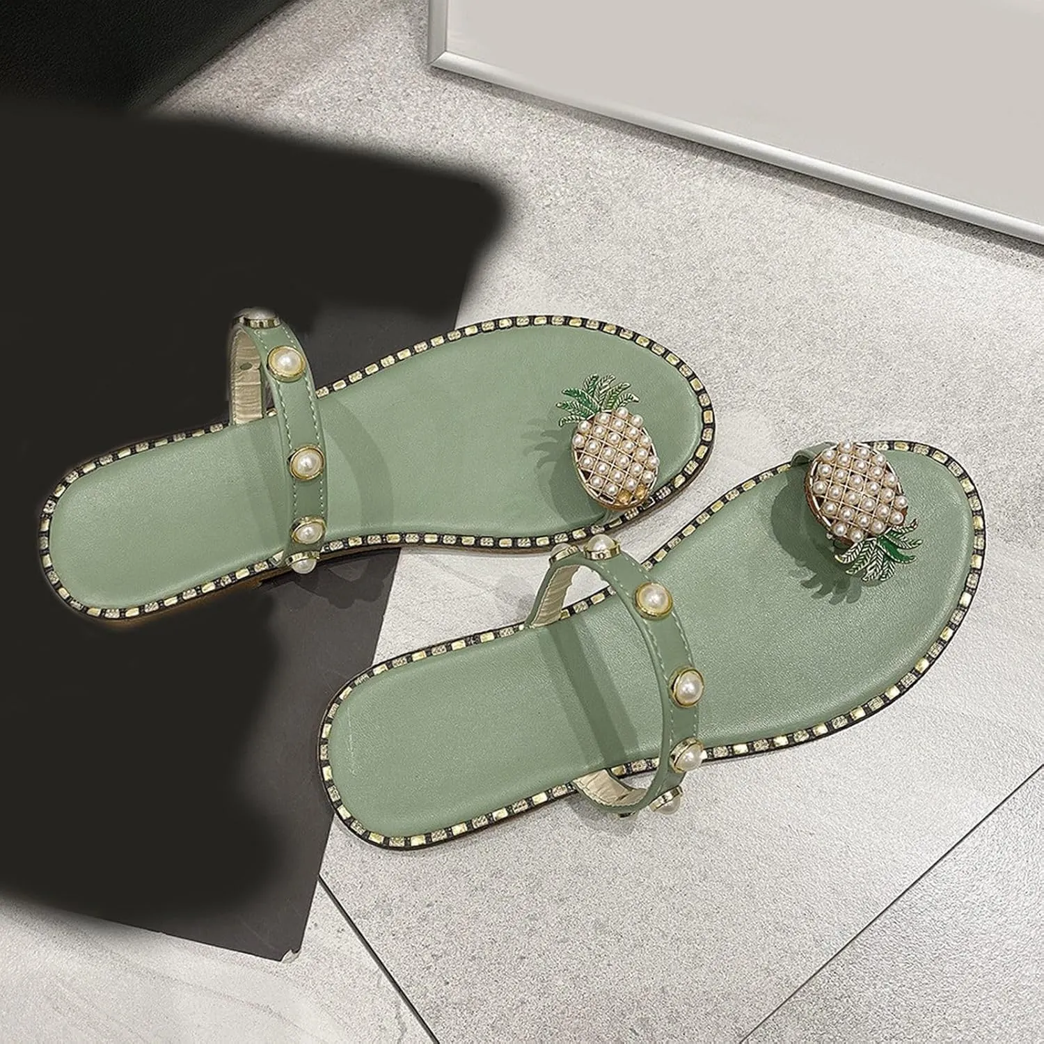 Stylish Women's Sandals with Pineapple Pearl Flat Casual Summer Footwear for Daily Outings Beach Trips and Dates
