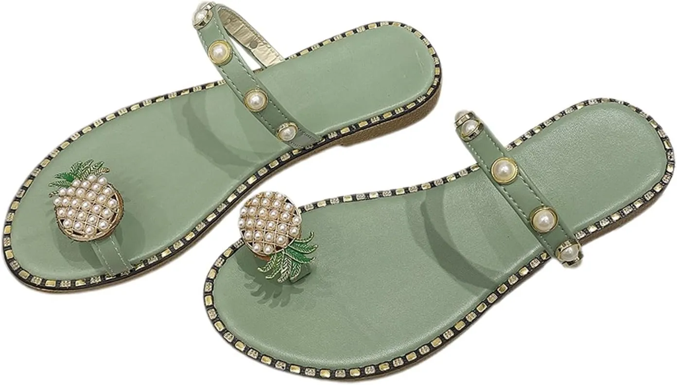 Stylish Women's Sandals with Pineapple Pearl Flat Casual Summer Footwear for Daily Outings Beach Trips and Dates
