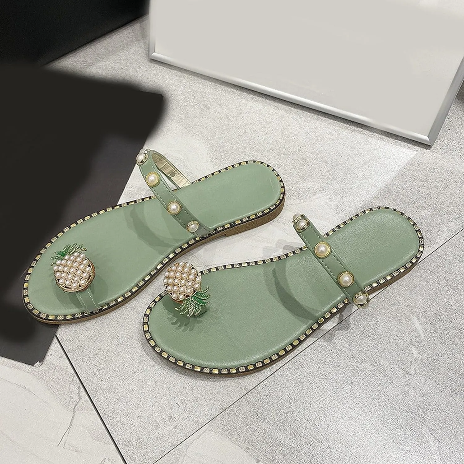 Stylish Women's Sandals with Pineapple Pearl Flat Casual Summer Footwear for Daily Outings Beach Trips and Dates