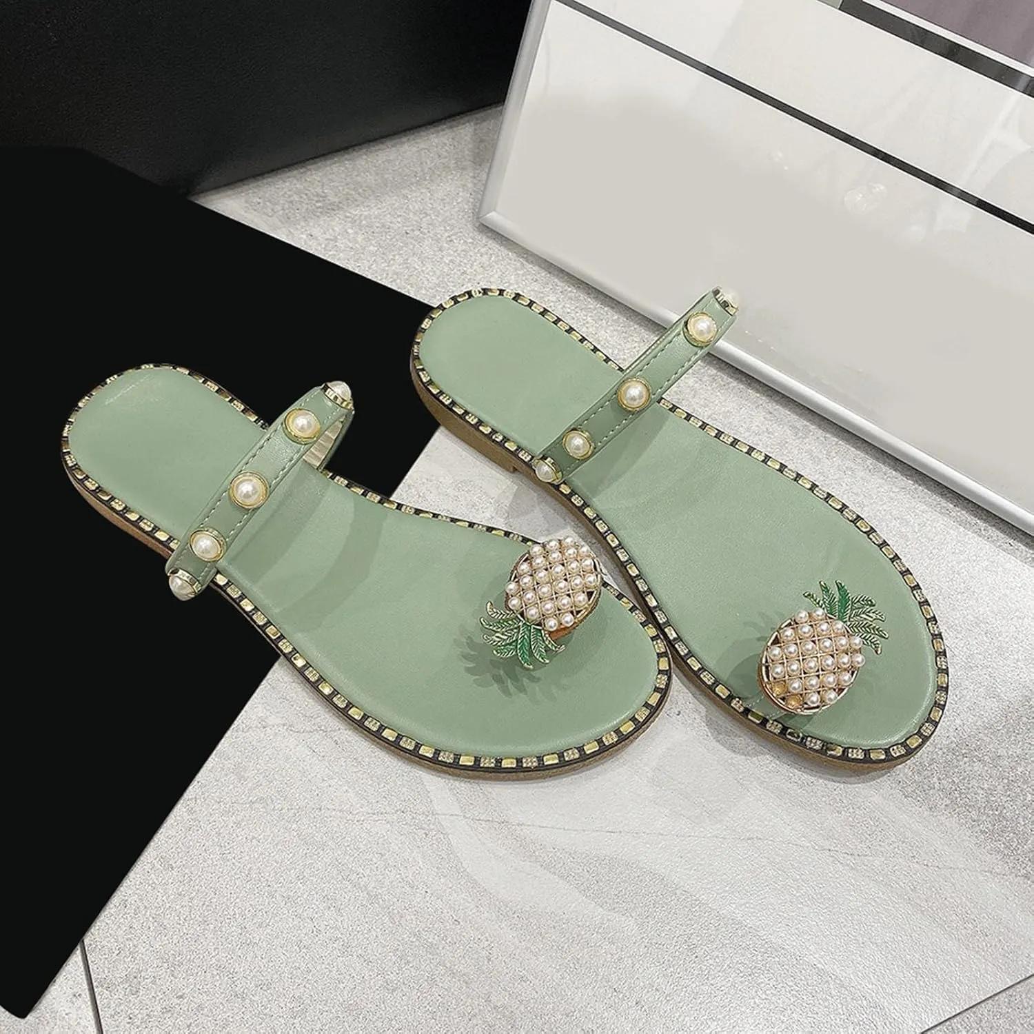 Stylish Women's Sandals with Pineapple Pearl Flat Casual Summer Footwear for Daily Outings Beach Trips and Dates