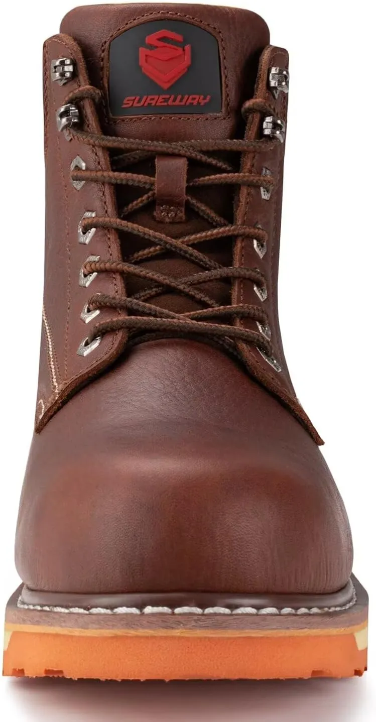 SUREWAY 6 Mens Heavy Duty Soft/Steel Toe Work Boots for Men,Goodyear Welt,Extremely Comfortable Durable Proved,Oil/Slip Resistant,Thicker Leather,Wedge Sole,EH Safety Industrial Construction Boots
