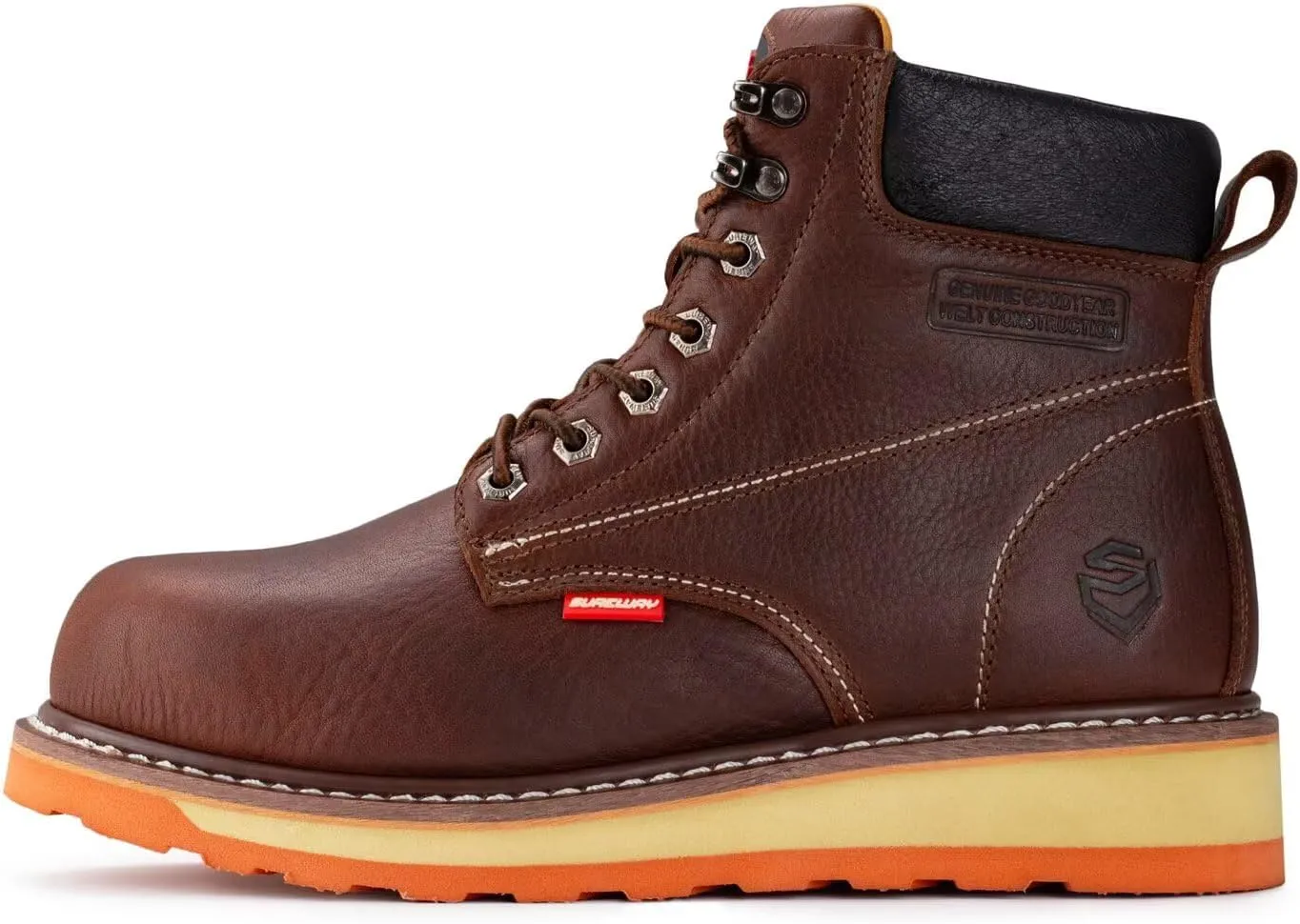 SUREWAY 6 Mens Heavy Duty Soft/Steel Toe Work Boots for Men,Goodyear Welt,Extremely Comfortable Durable Proved,Oil/Slip Resistant,Thicker Leather,Wedge Sole,EH Safety Industrial Construction Boots