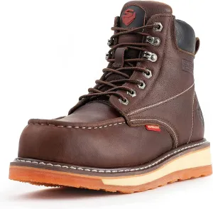 SUREWAY Mens Heavy Duty Soft/Composite/Steel Toe Work Boots for Men-Comfortable,Goodyear Welt,Full Grain Leather,6 in Wedge Moc Toe Construction Boots/Shoes,Waterproof Soft Toe Dark Brown,Size 7