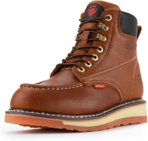 SUREWAY Mens Heavy Duty Soft/Composite/Steel Toe Work Boots for Men-Comfortable,Goodyear Welt,Full Grain Leather,6 in Wedge Moc Toe Construction Boots/Shoes,Waterproof Steel Toe Light Brown,Size 8