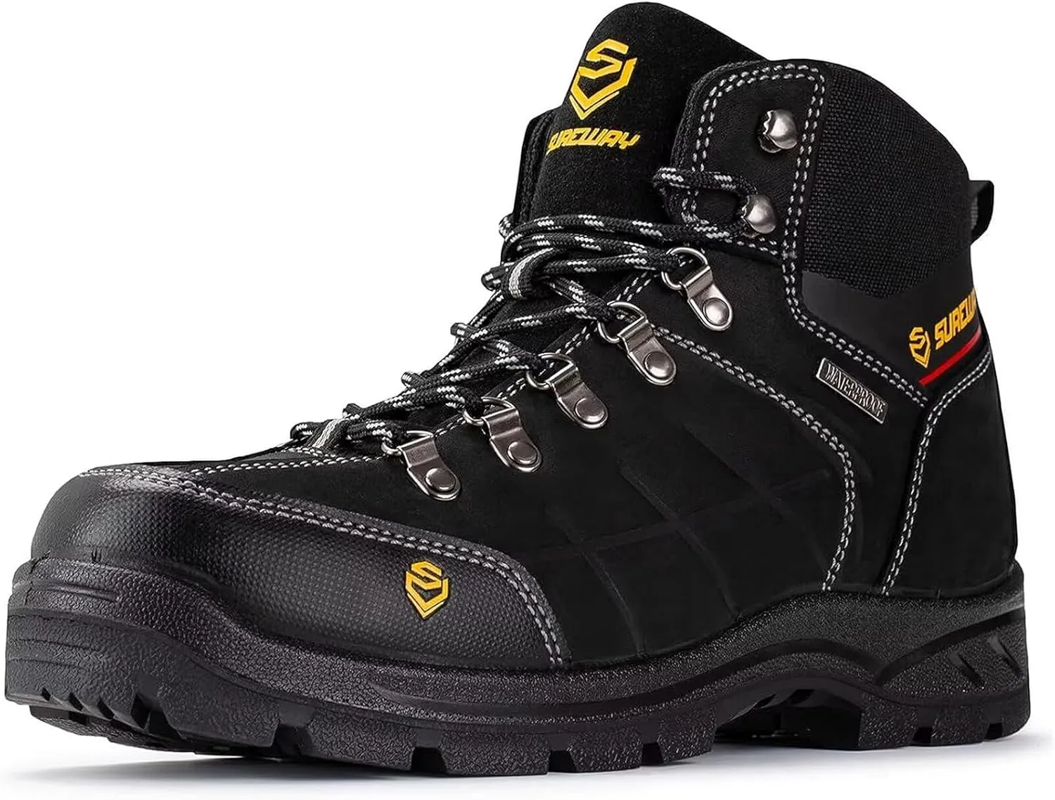 SUREWAY Mens Waterproof Steel Toe Work Boots/Shoes for Men,Genuine Full Grain Leather,Durable& Comfortable,Lightweight,Oil/Slip Resistant