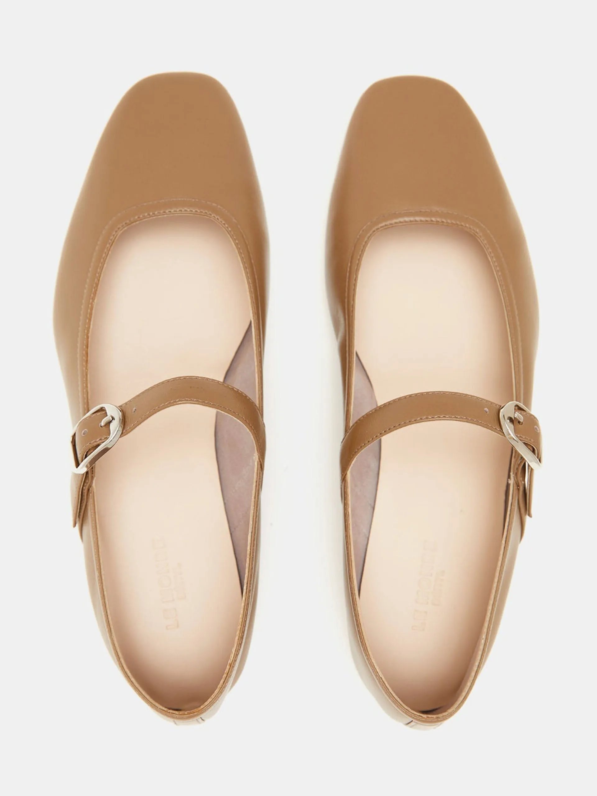 Taupe leather ballet Mary Jane flats