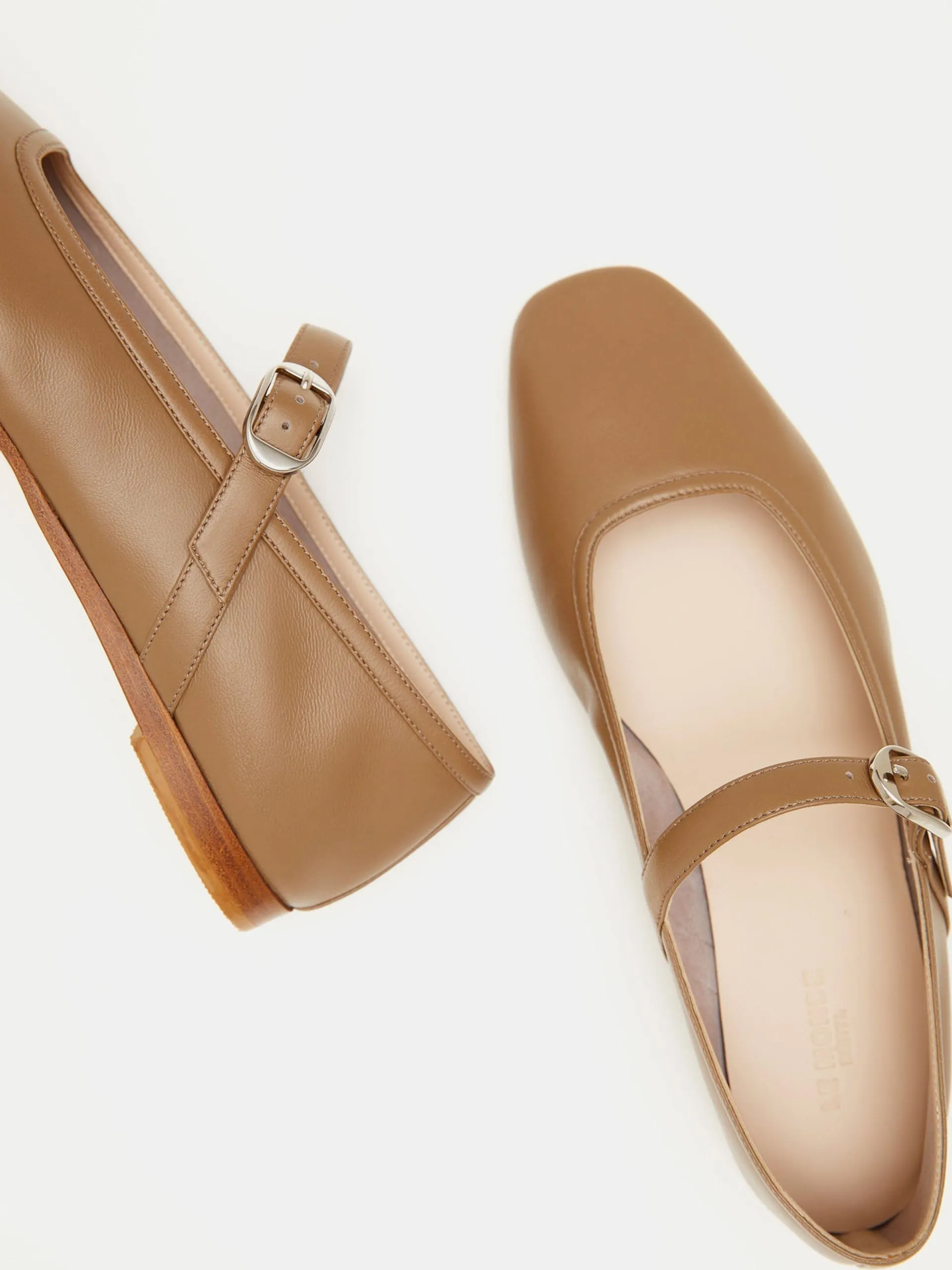 Taupe leather ballet Mary Jane flats