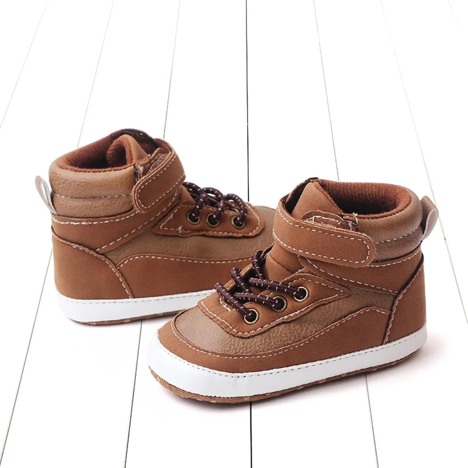Toddler Baby High Tops Ankle Sneakers Infant Boys Girls PU Leather Soft Anti-Slip Sole Prewalker First Walking Shoes