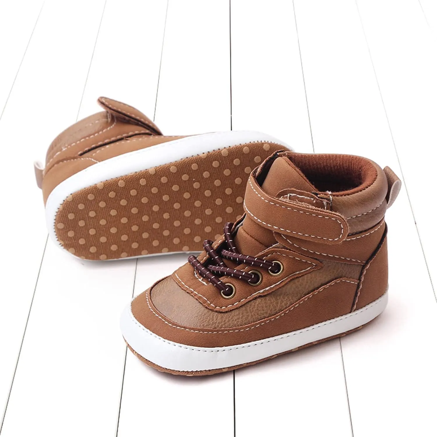Toddler Baby High Tops Ankle Sneakers Infant Boys Girls PU Leather Soft Anti-Slip Sole Prewalker First Walking Shoes