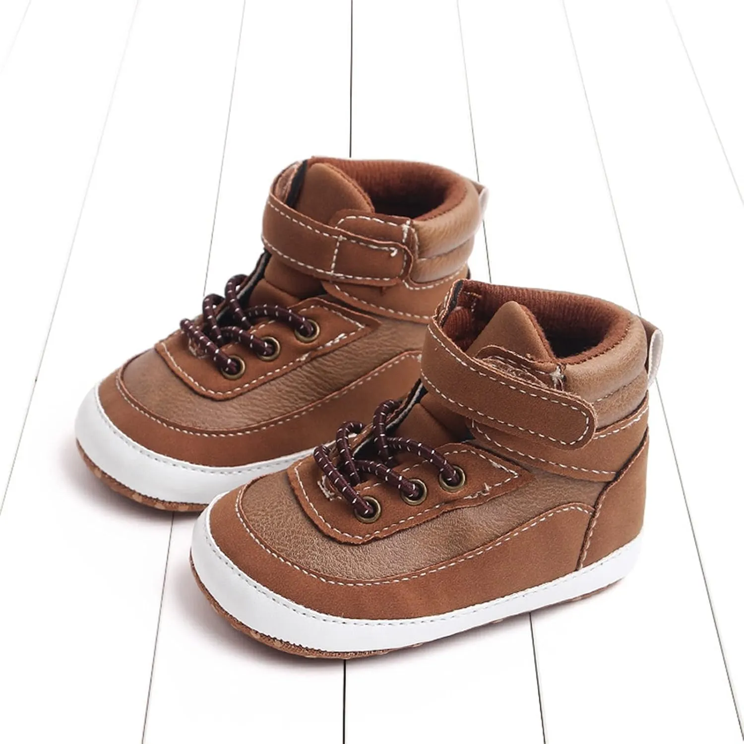 Toddler Baby High Tops Ankle Sneakers Infant Boys Girls PU Leather Soft Anti-Slip Sole Prewalker First Walking Shoes