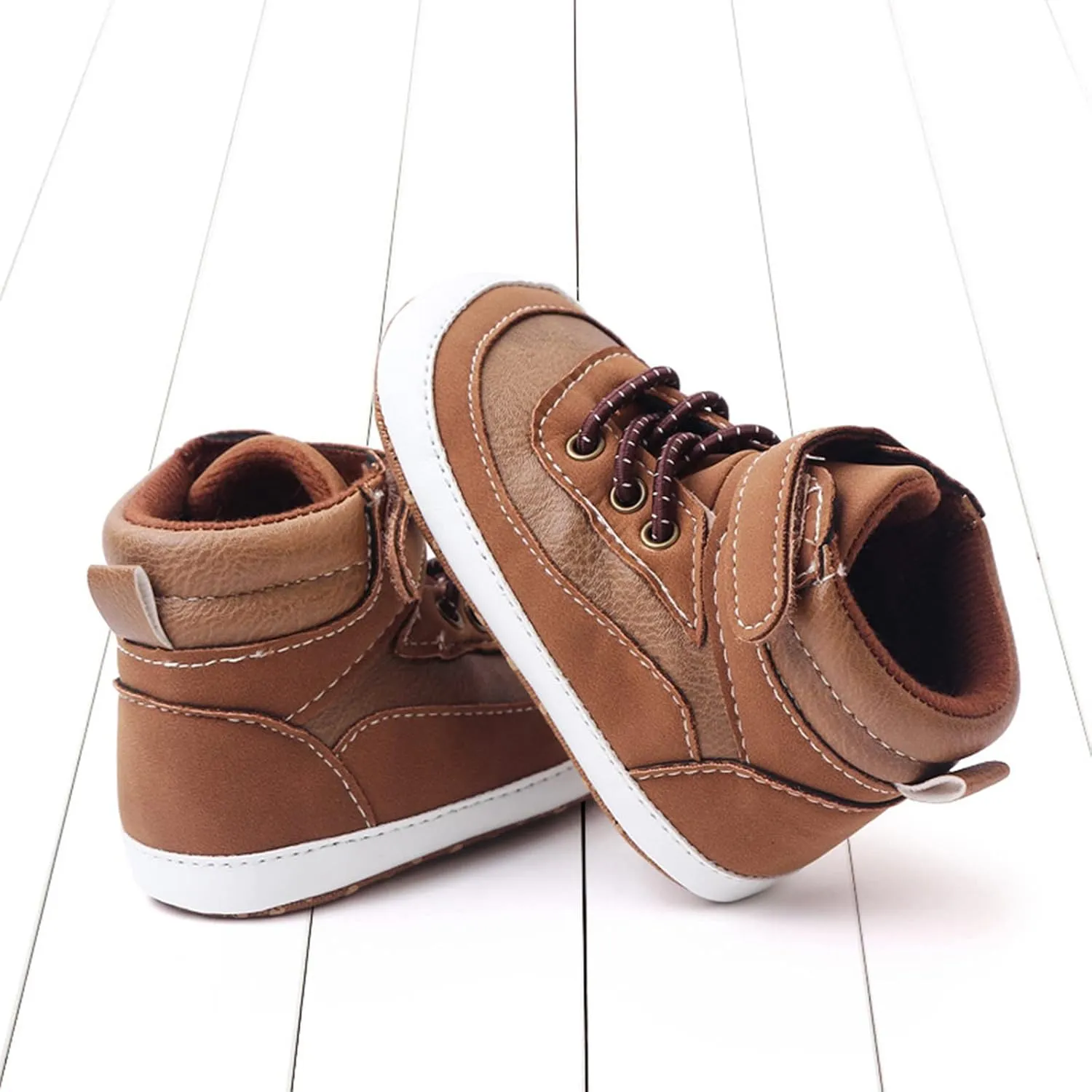 Toddler Baby High Tops Ankle Sneakers Infant Boys Girls PU Leather Soft Anti-Slip Sole Prewalker First Walking Shoes