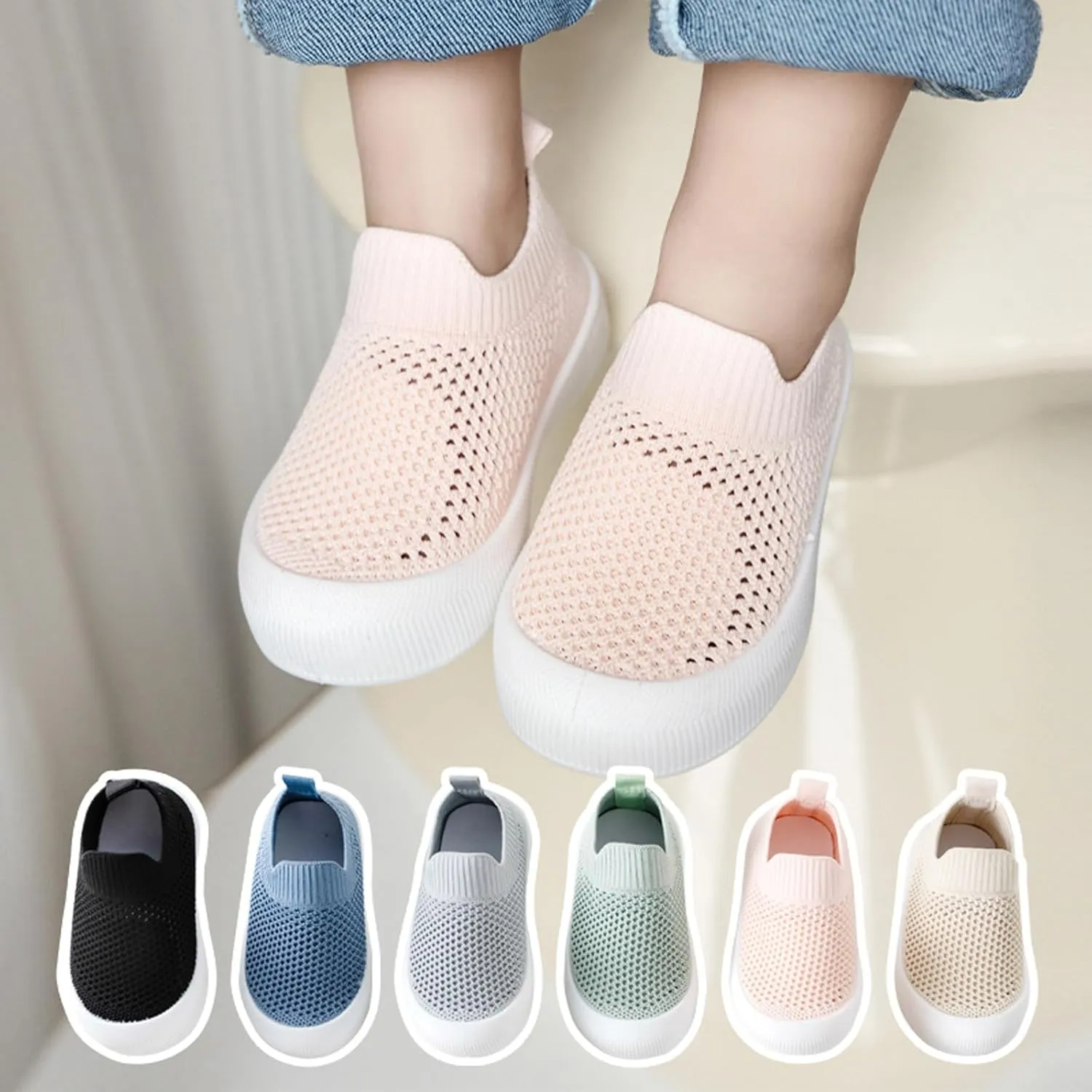 Toddler Boy Girl Mesh Sneakers Baby Knitted Walking Shoes Infant Soft Sole Trainerslittle Kid Breathable Outdoor Shoes