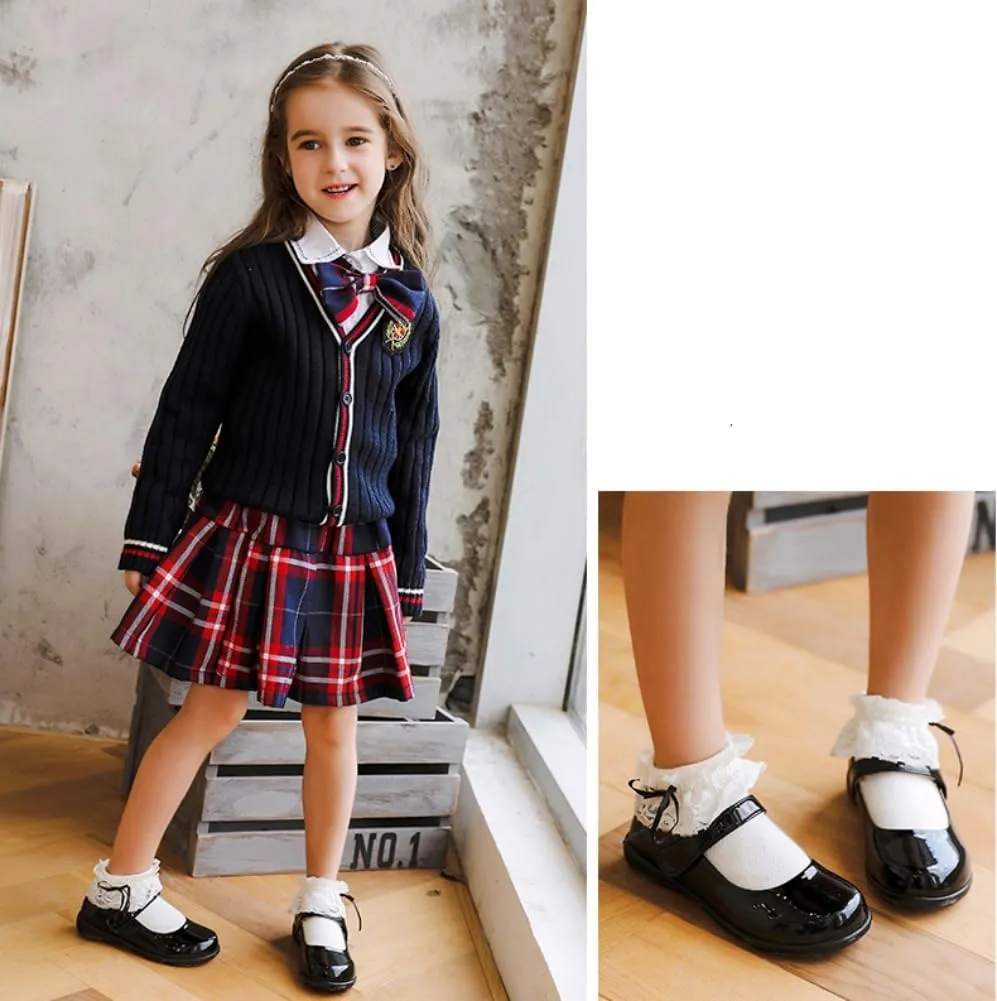 Toddler Girl Ballerina Flats Bowknot School Uniform Mary Jane Party Dress Shoes for Kids