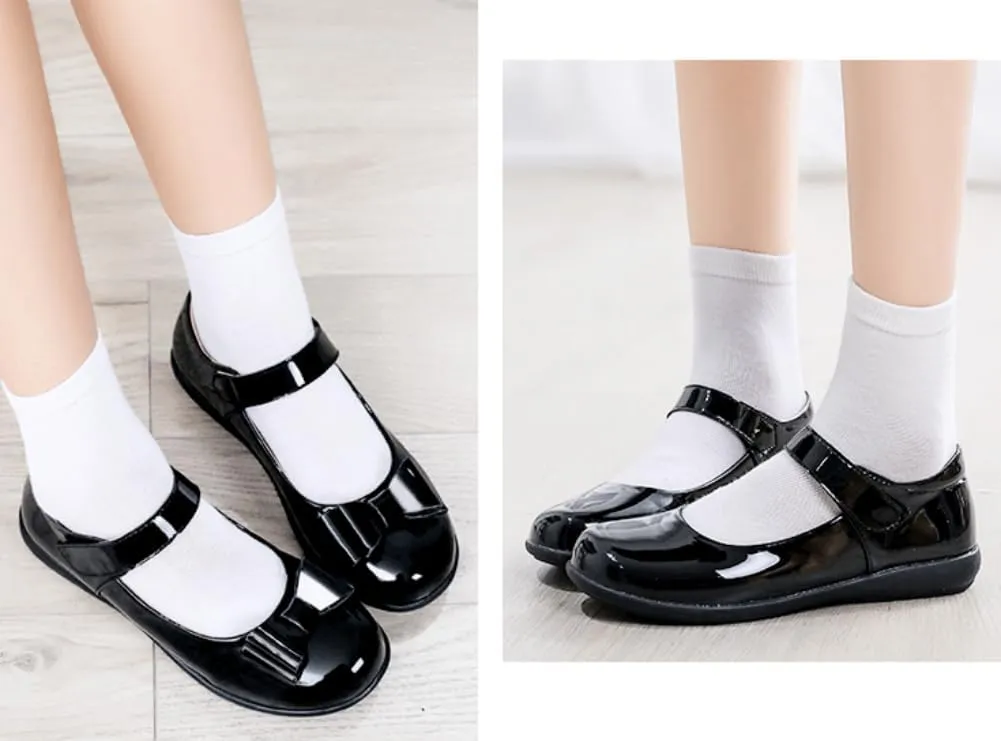 Toddler Girl Ballerina Flats Bowknot School Uniform Mary Jane Party Dress Shoes for Kids