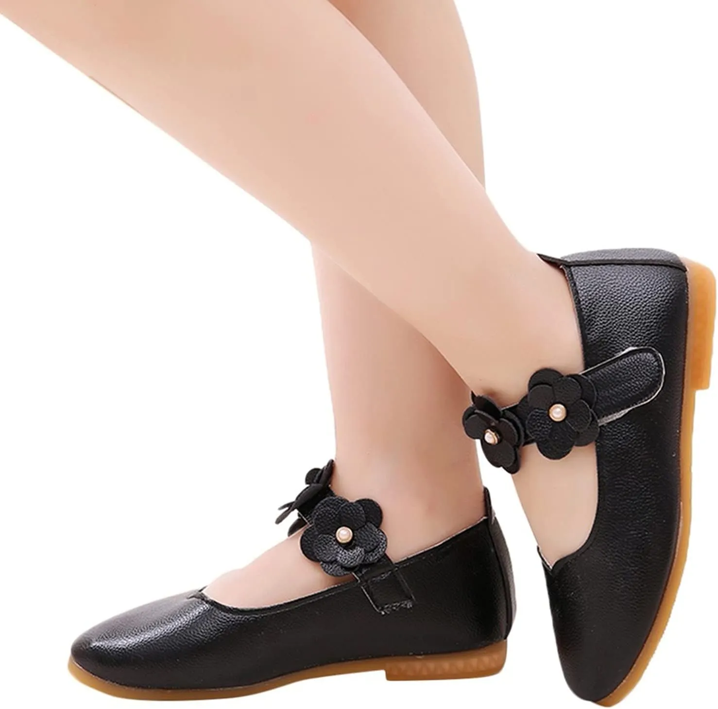 Toddler Girls Leather Soft Loafers Sneakers School Uniform Dance Low Heel Sandals Kids Baby Non Slip Lightweight Shoes