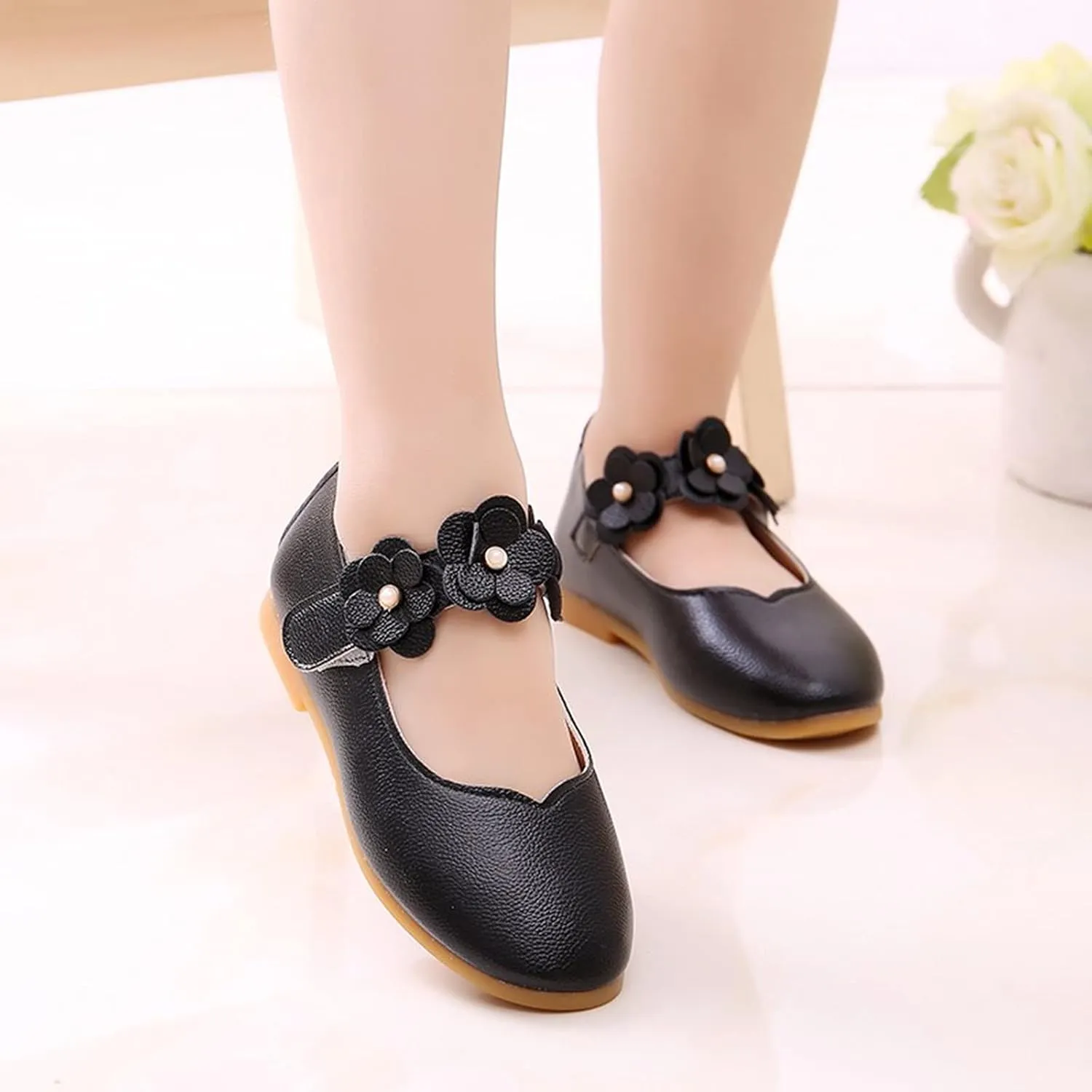 Toddler Girls Leather Soft Loafers Sneakers School Uniform Dance Low Heel Sandals Kids Baby Non Slip Lightweight Shoes