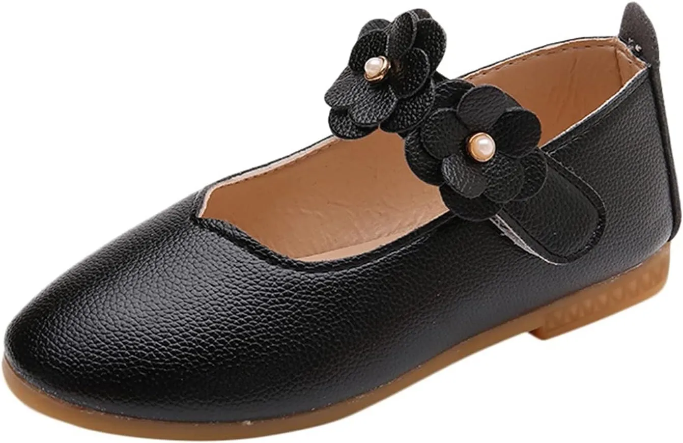 Toddler Girls Leather Soft Loafers Sneakers School Uniform Dance Low Heel Sandals Kids Baby Non Slip Lightweight Shoes
