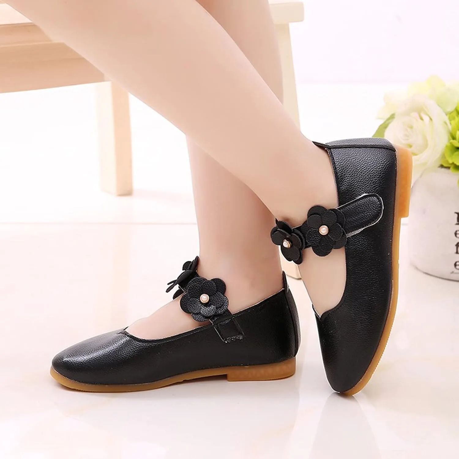 Toddler Girls Leather Soft Loafers Sneakers School Uniform Dance Low Heel Sandals Kids Baby Non Slip Lightweight Shoes