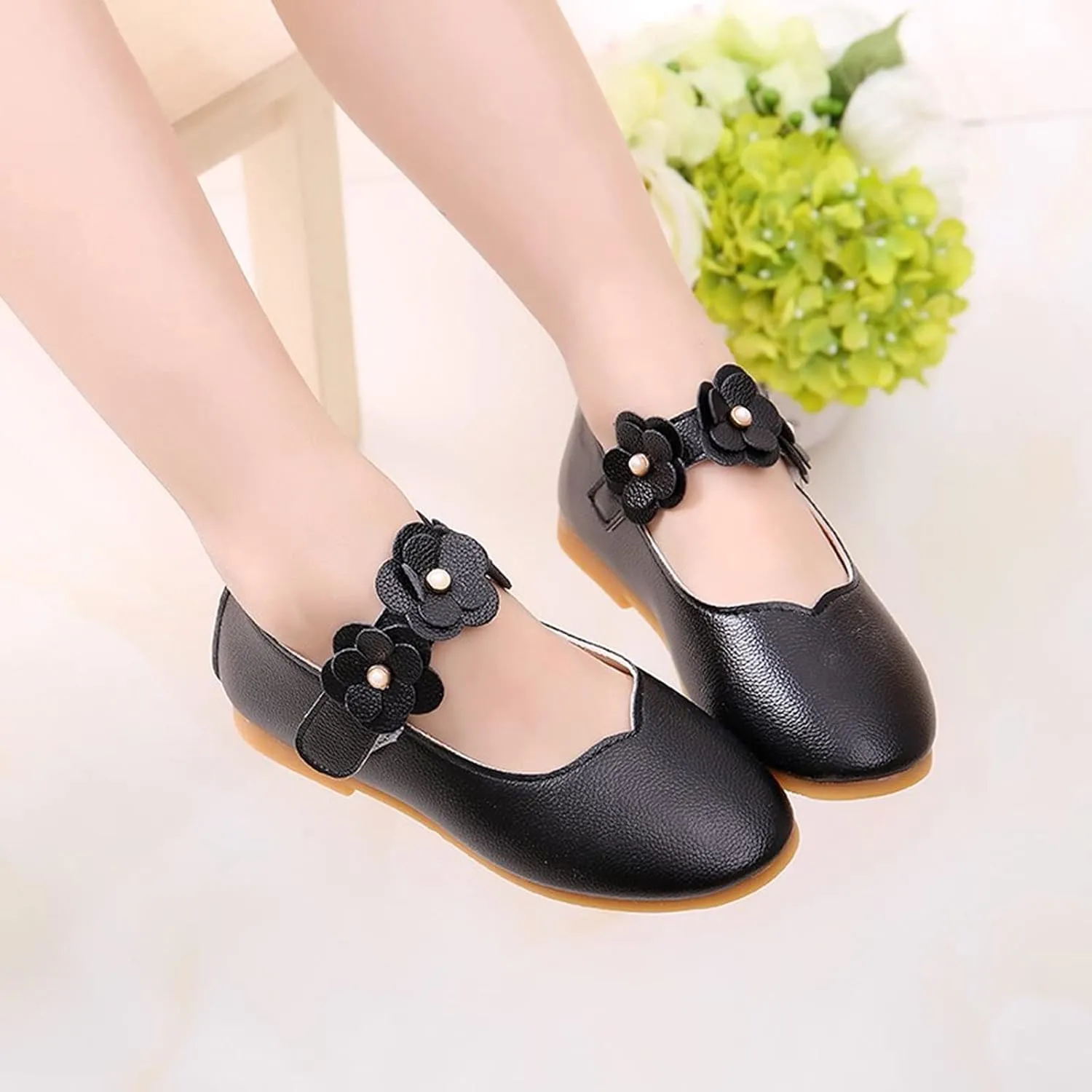 Toddler Girls Leather Soft Loafers Sneakers School Uniform Dance Low Heel Sandals Kids Baby Non Slip Lightweight Shoes