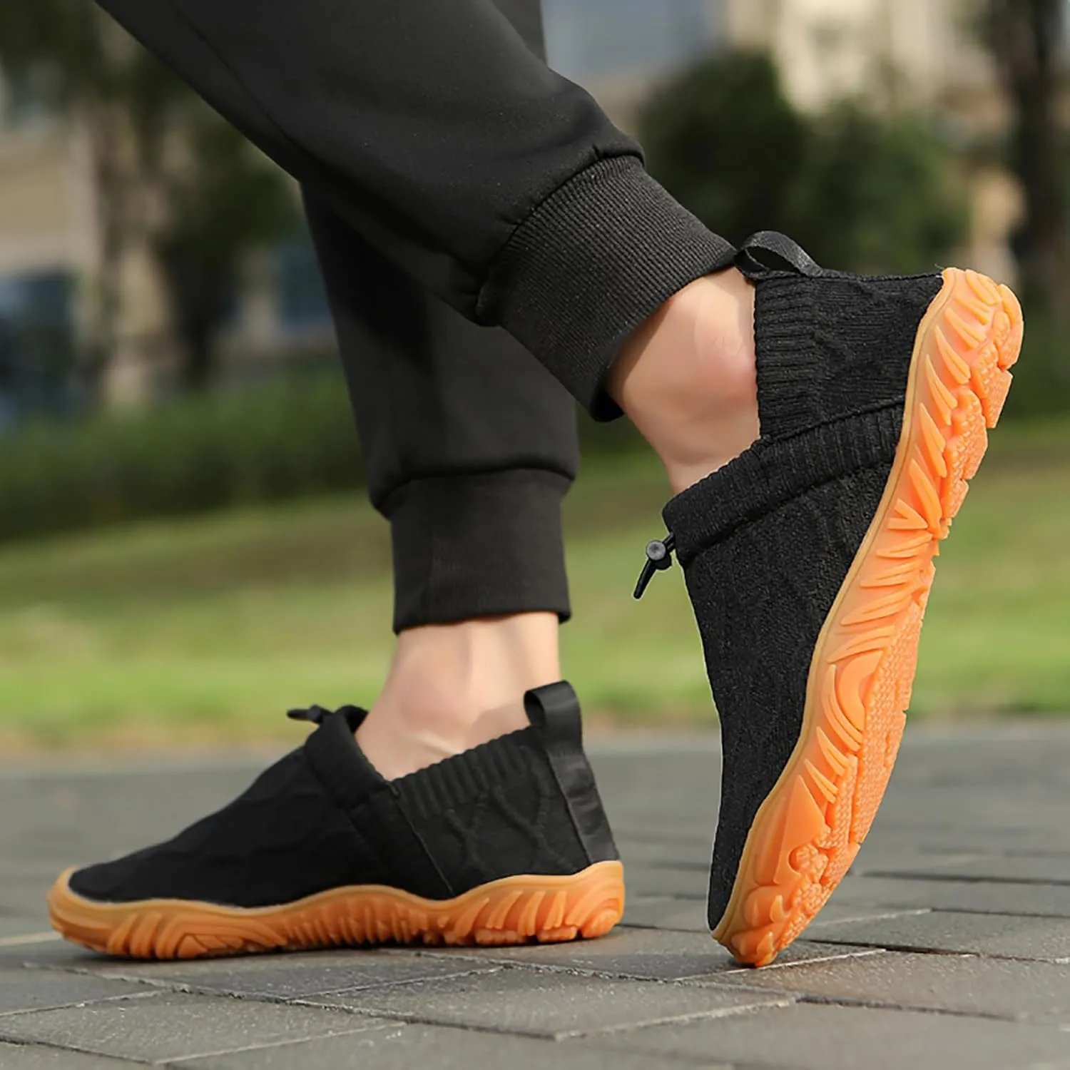 Tongzone Men's Wide Toe Box Barefoot Shoes Slip-On Running Sneakers Trail-Runners Zero Drop Sole Walking Shoes