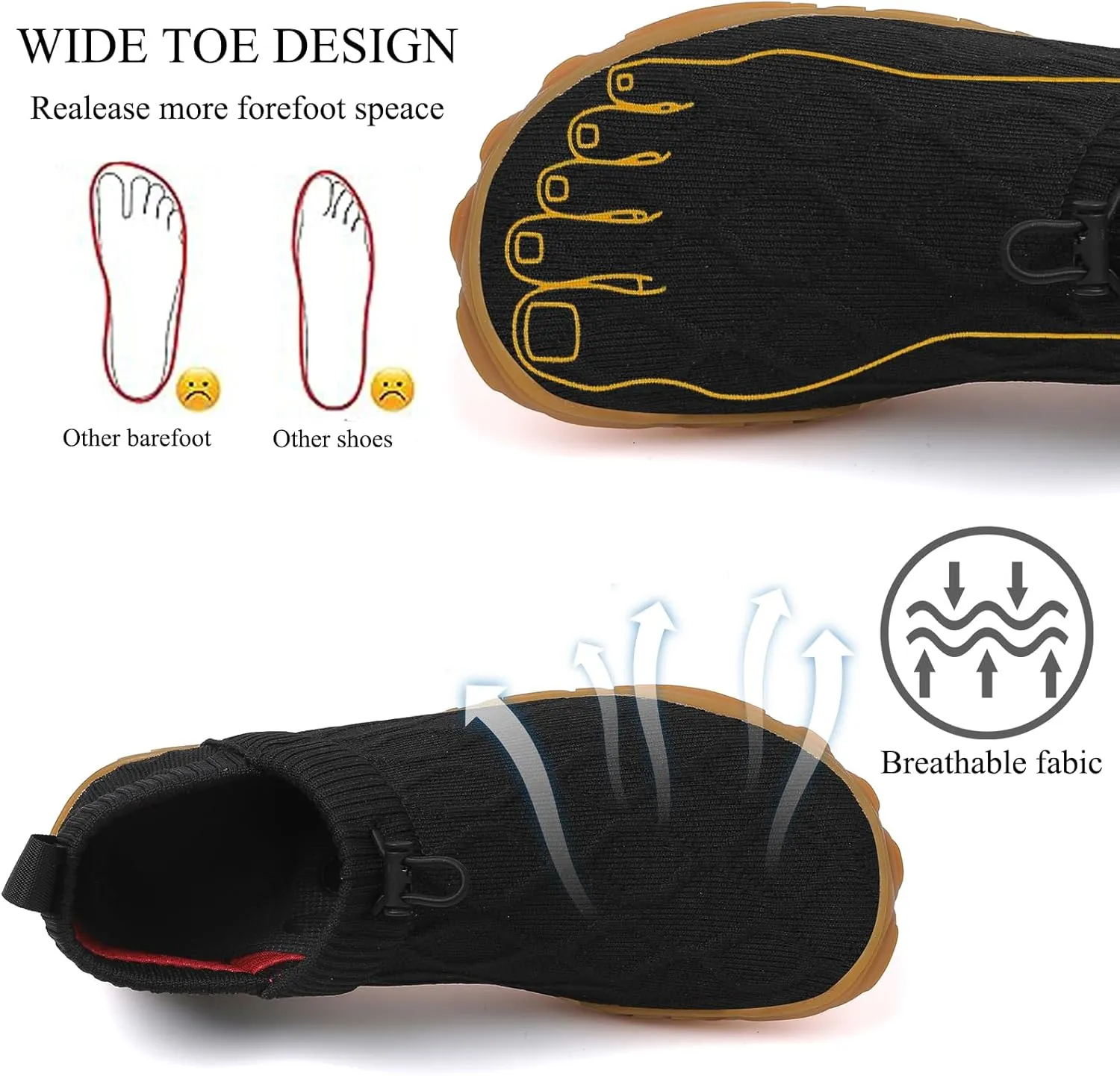 Tongzone Men's Wide Toe Box Barefoot Shoes Slip-On Running Sneakers Trail-Runners Zero Drop Sole Walking Shoes