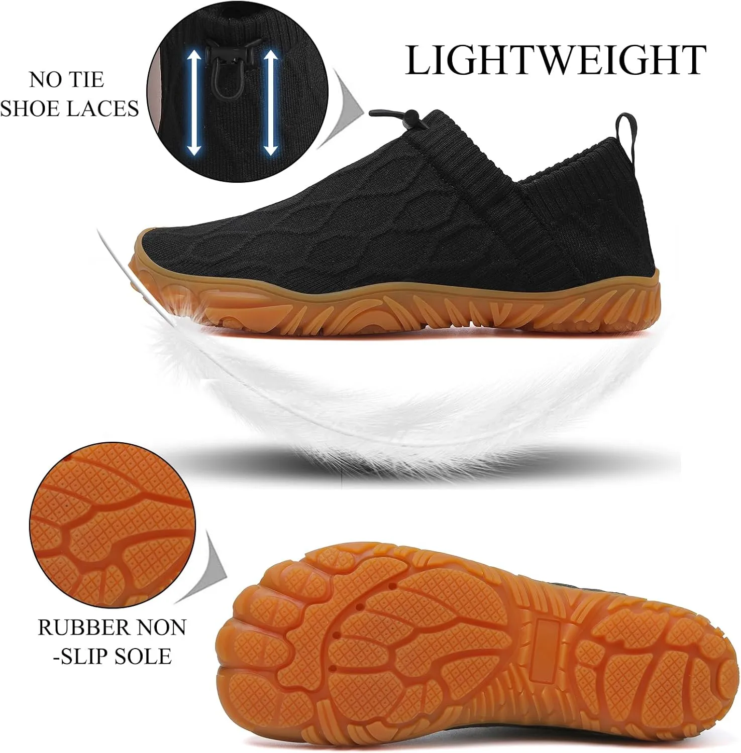 Tongzone Men's Wide Toe Box Barefoot Shoes Slip-On Running Sneakers Trail-Runners Zero Drop Sole Walking Shoes