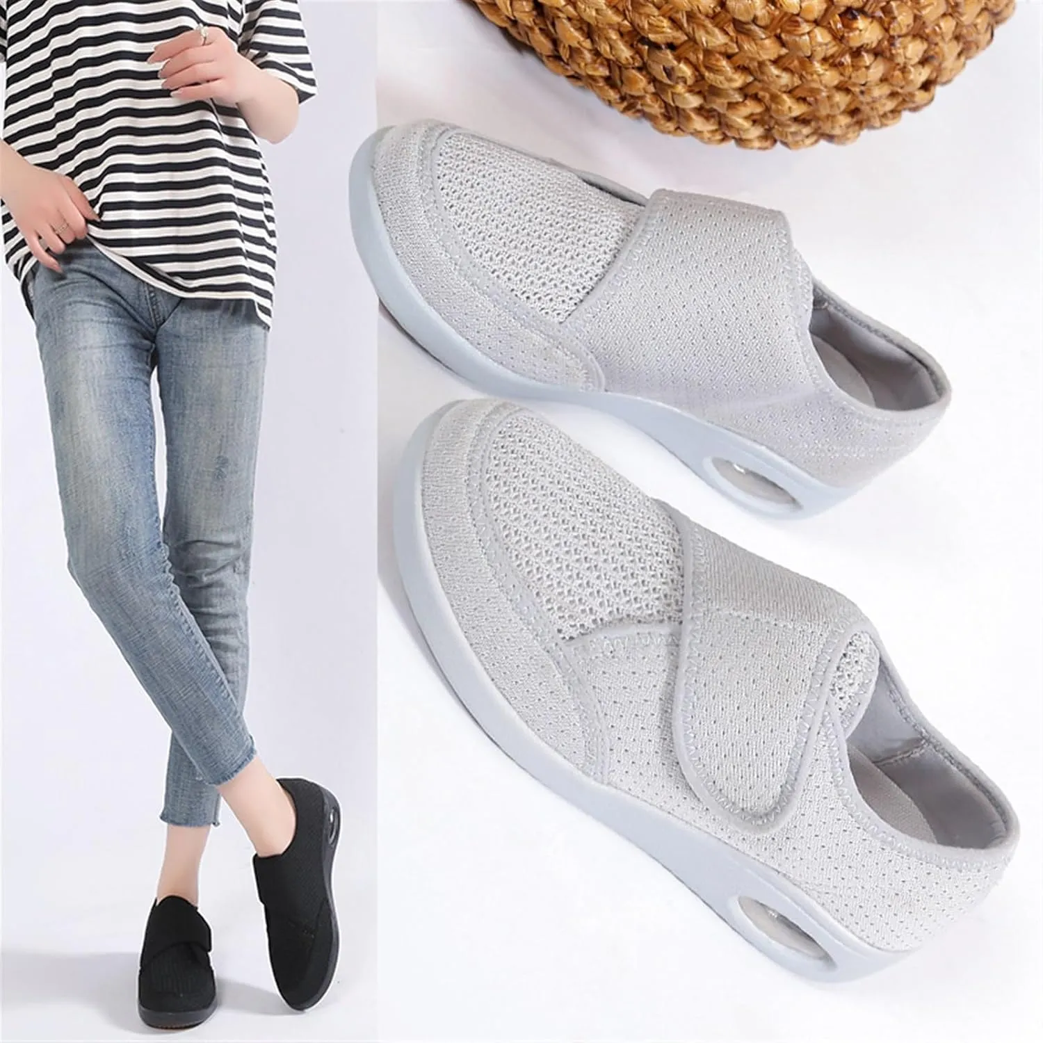 TOSOFT Elderly Womens Lightweight Diabetics Walking Shoes Adjustable Memory Foam Orthopaedic Health Care Flats Sneakers Shoes