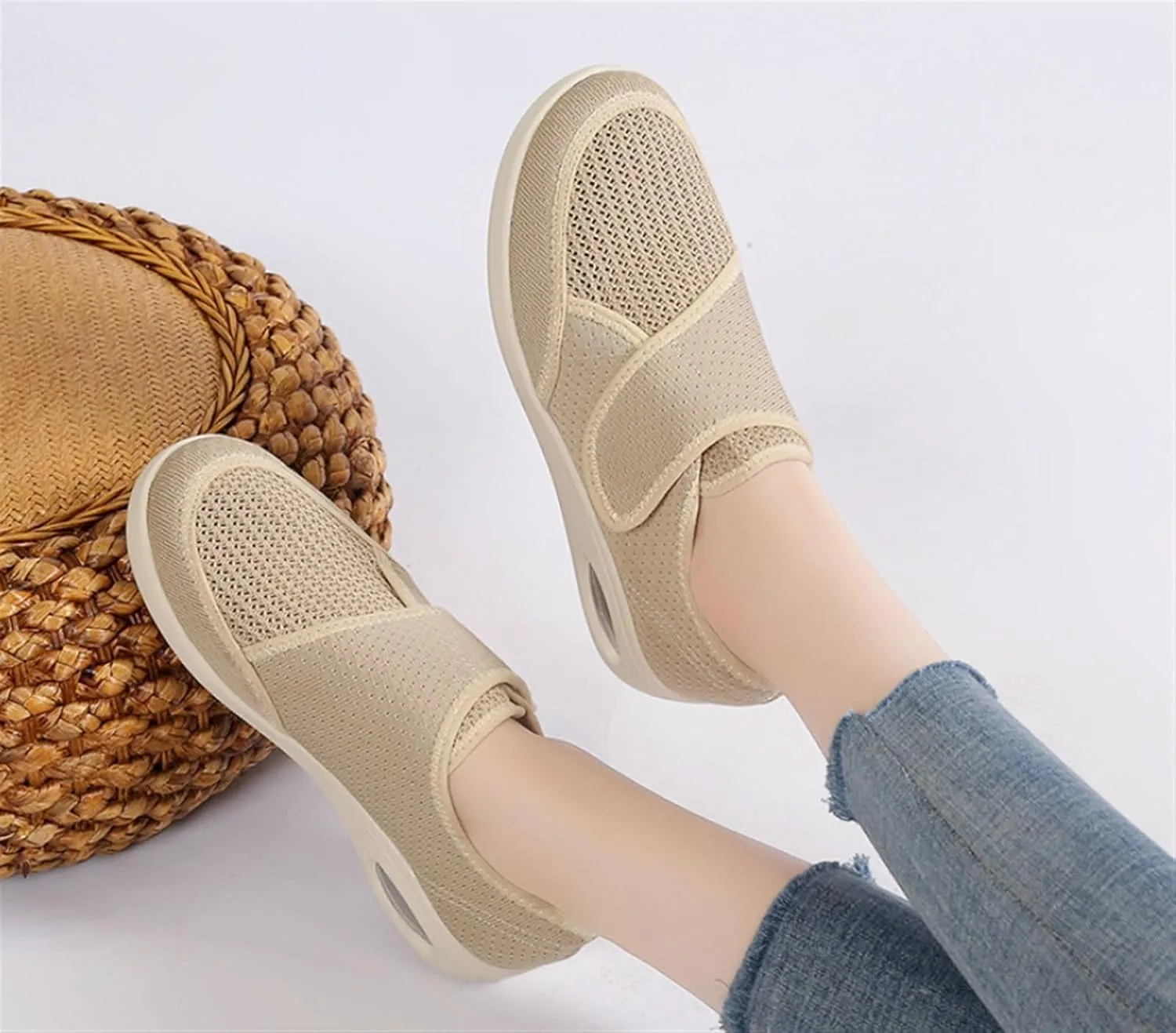 TOSOFT Elderly Womens Lightweight Diabetics Walking Shoes Adjustable Memory Foam Orthopaedic Health Care Flats Sneakers Shoes