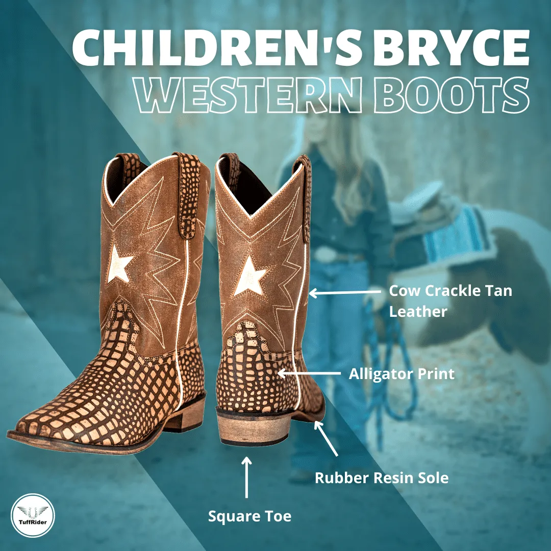 TuffRider Children Bryce Star Embroidered Alligator Printed Square Toe Western Boots