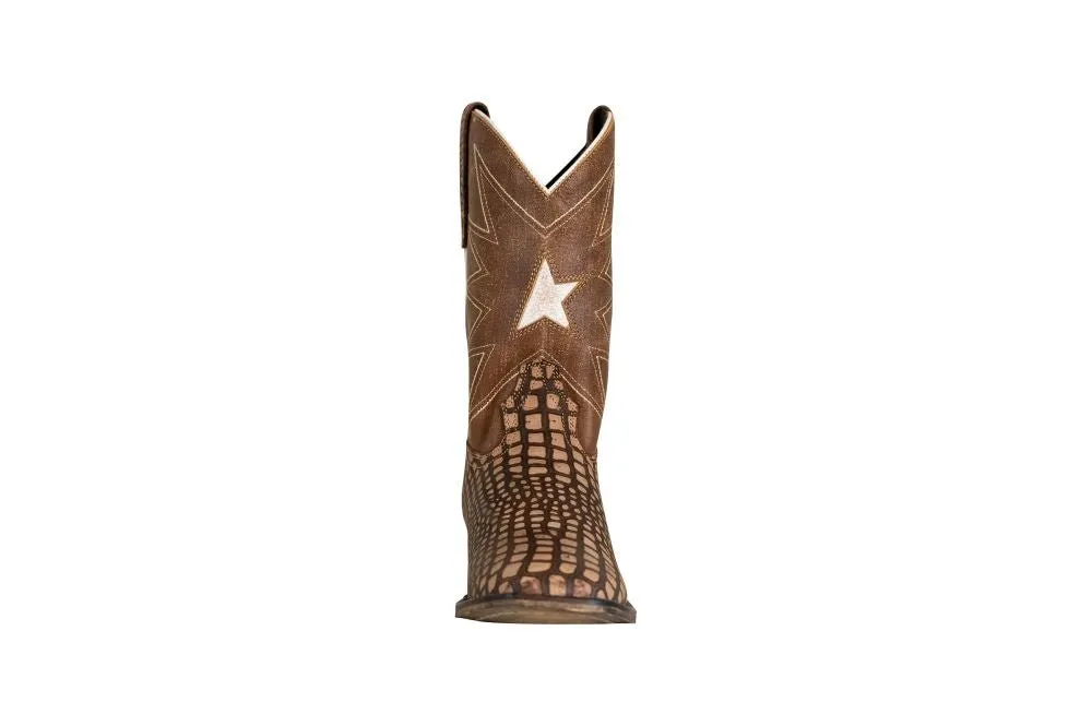 TuffRider Children Bryce Star Embroidered Alligator Printed Square Toe Western Boots