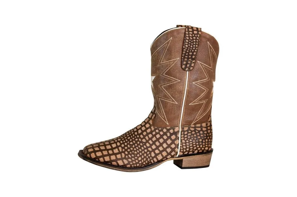 TuffRider Children Bryce Star Embroidered Alligator Printed Square Toe Western Boots