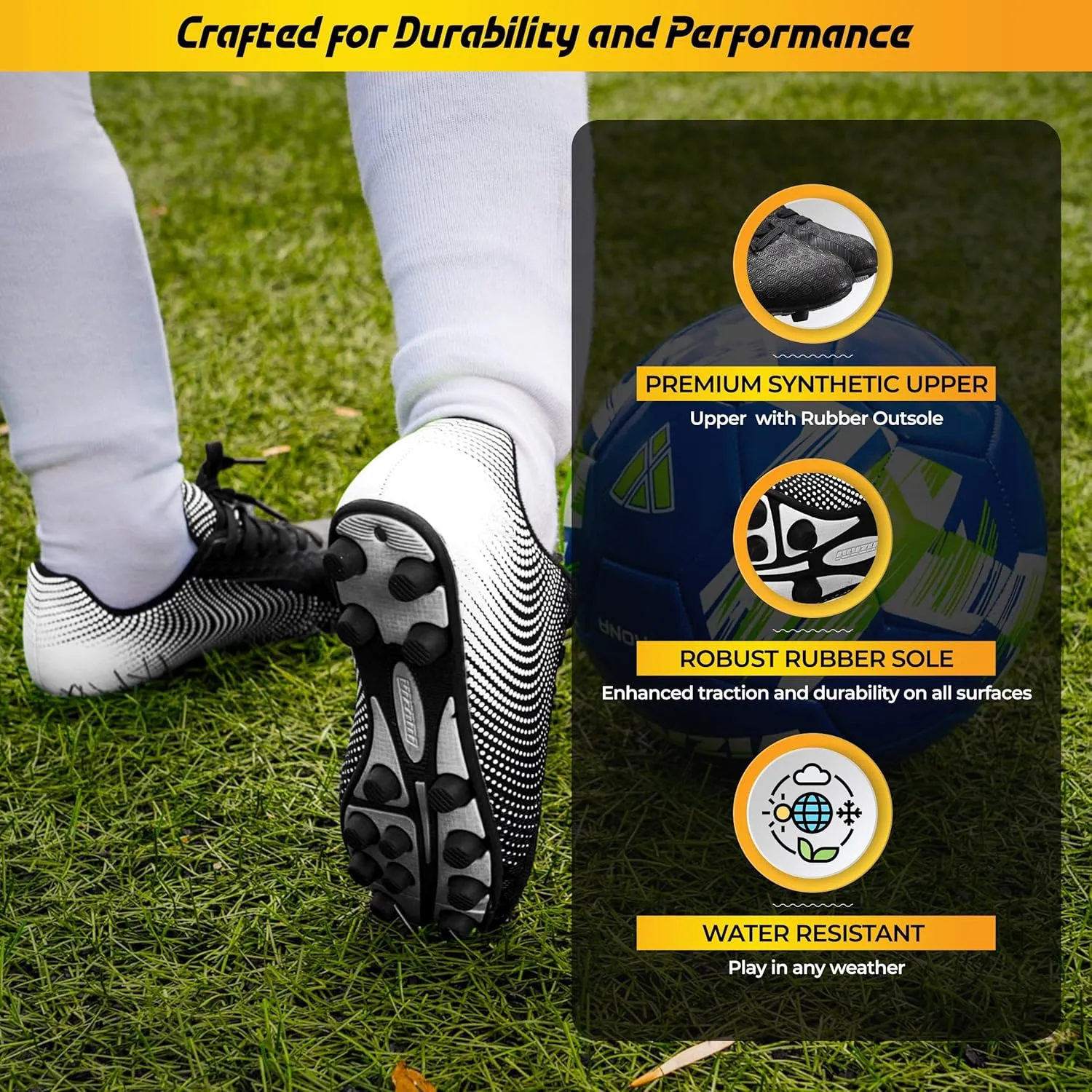 Vizari Stealth Firm Ground Soccer Cleats for Men & Women | Black Adult Football Shoes with Rubber Studs and Durable Synthetic Upper, Size - 6.5-13 (Unisex)