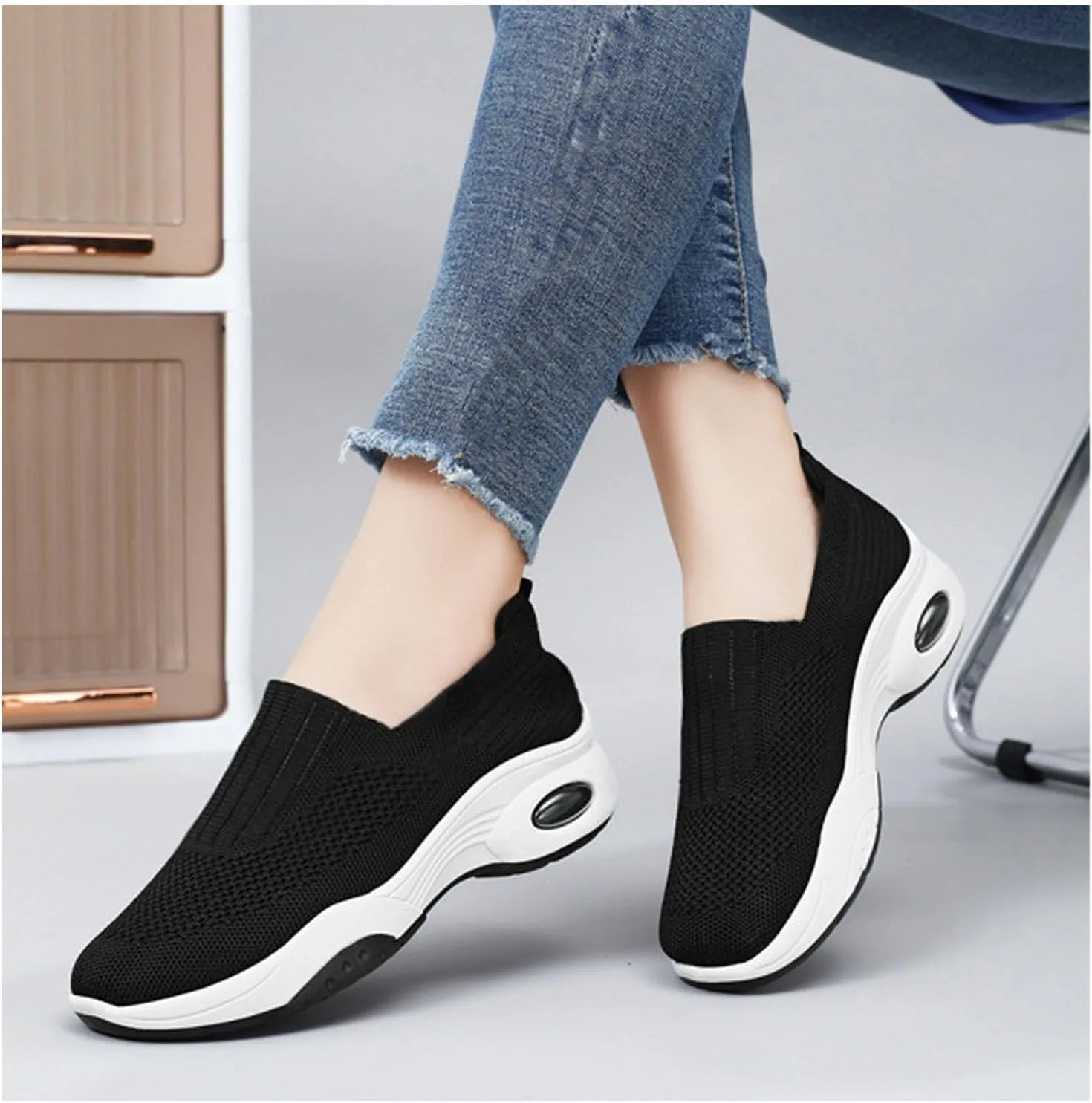 Women Orthopedic Sneakers Slip On Air Cushion Wedge Walking Shoes Arch Support Low Top Shoes Orthopedic Shoes for Women