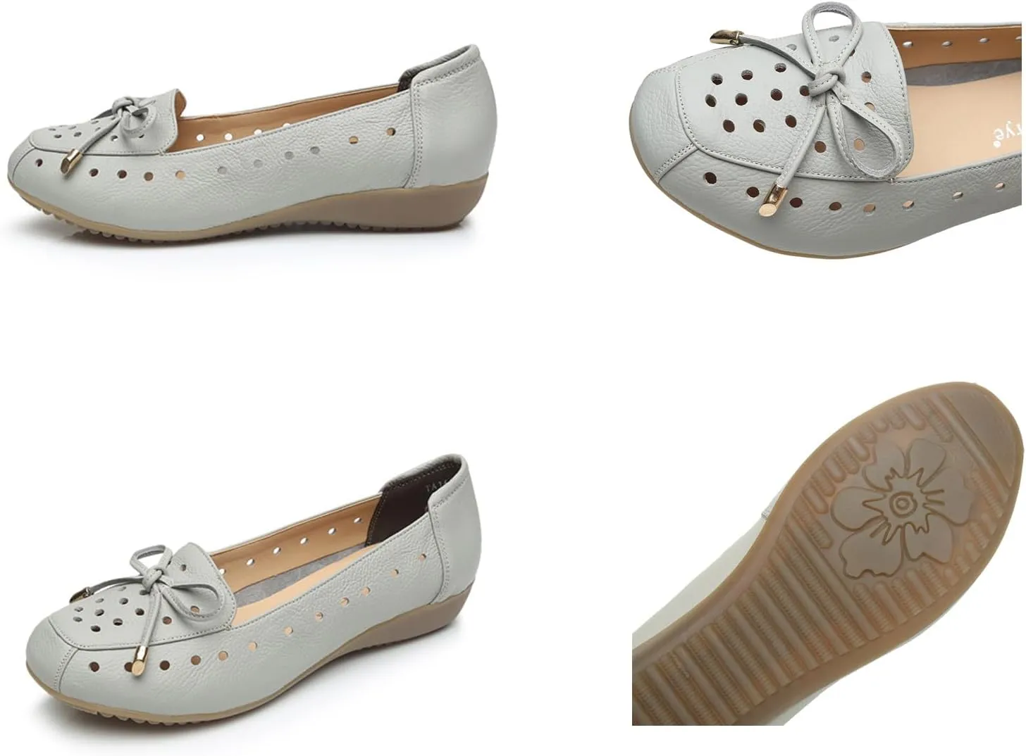 Women's Bow-Knot Hollow Flat Soft Leather Loafers,Fashion Breathable Spring and Summer Round Toe Slip On Casual Walking Shoes Nurse Flats Shoes