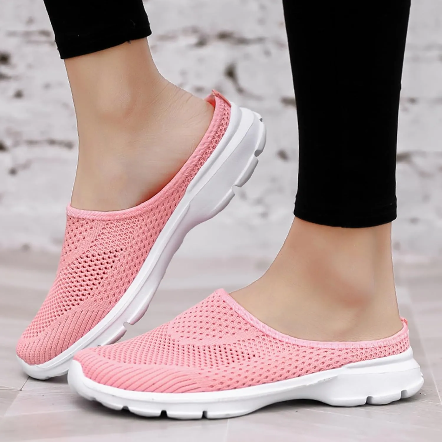 Women's Casual Slip on Half Shoes Breathable Mesh Walking Sandals Arch Support Shoe Open Back Slip On Shoes Lightweight Comfortable Sandals Summer Closed Round Toe Sandal