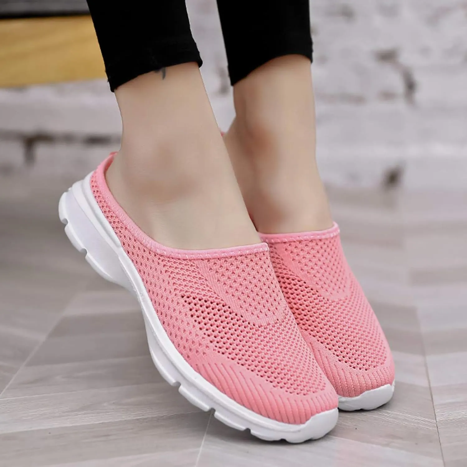 Women's Casual Slip on Half Shoes Breathable Mesh Walking Sandals Arch Support Shoe Open Back Slip On Shoes Lightweight Comfortable Sandals Summer Closed Round Toe Sandal