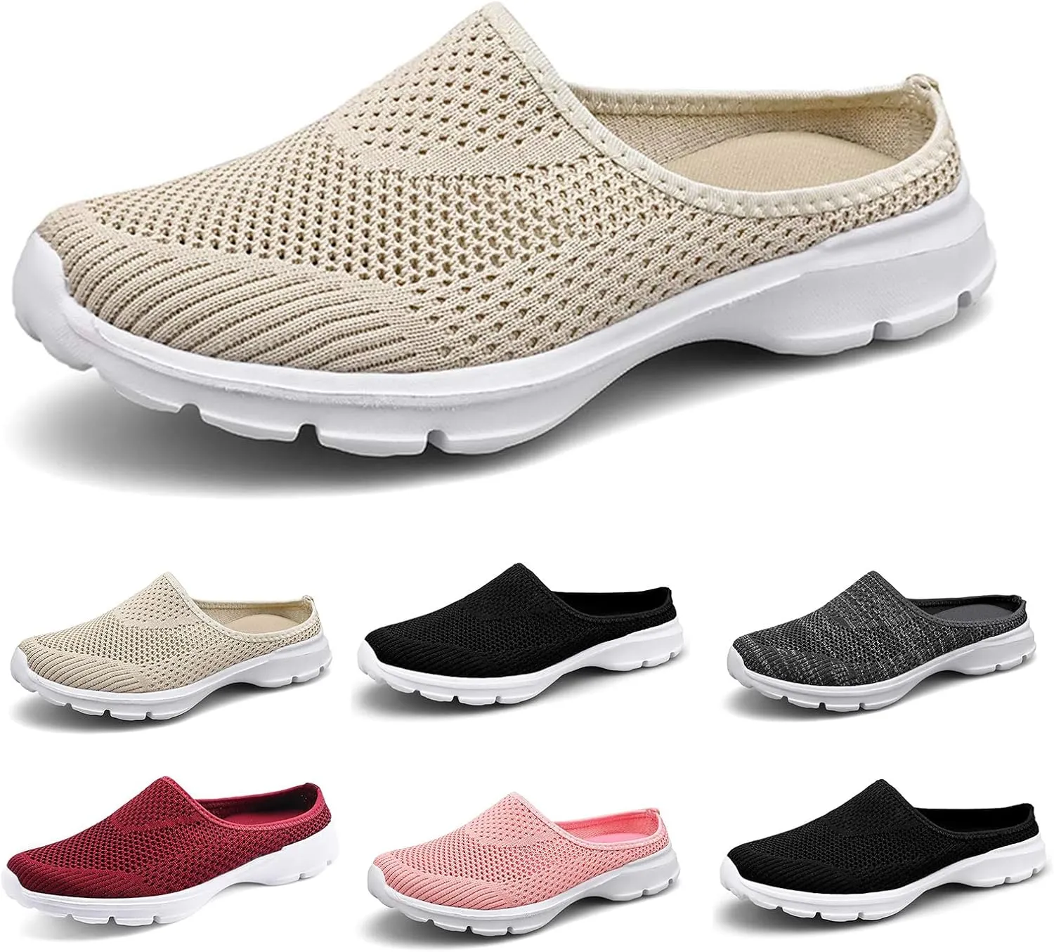 Women's Casual Slip on Half Shoes Breathable Mesh Walking Sandals Arch Support Shoe Open Back Slip On Shoes Lightweight Comfortable Sandals Summer Closed Round Toe Sandal