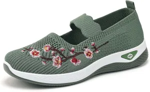 Women's Embroidered Casual Shoes Breathable Mesh Fabric Comfortable Flat Walking Footwear Versatile All Season
