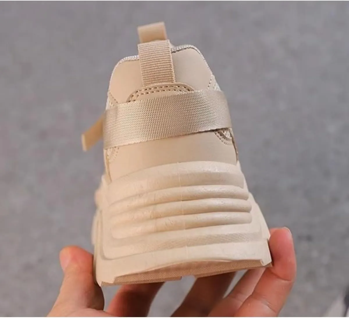 Women's Fashion Dad Sneakers - Chunky Platform Running Shoes in Beige or White with Breathable Mesh Design