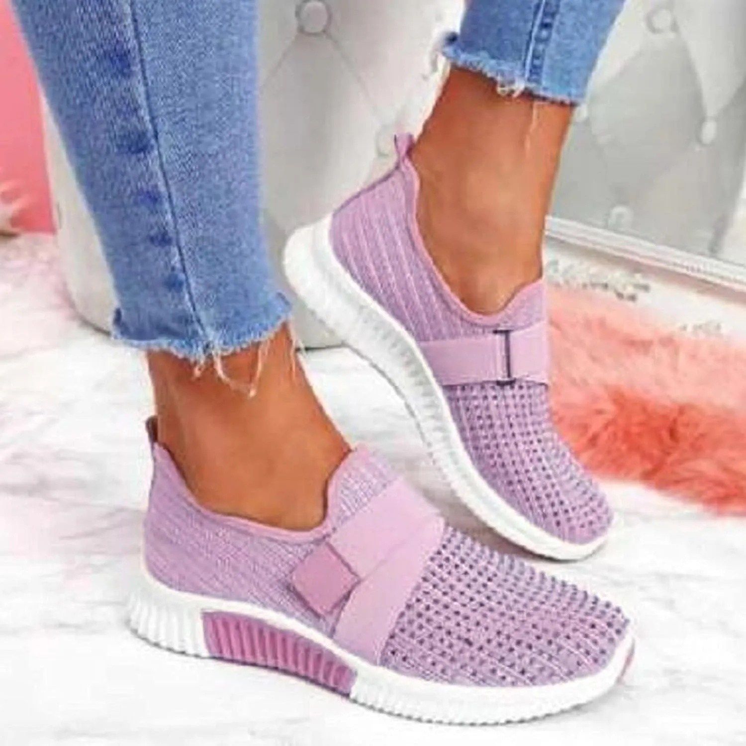 Women's Fashion Sneaker Mesh Slip On Black Non Slip Shoes for Women Comfortable White Running Shoes Men Suede Loafers Women Fashion Sneakers for Women