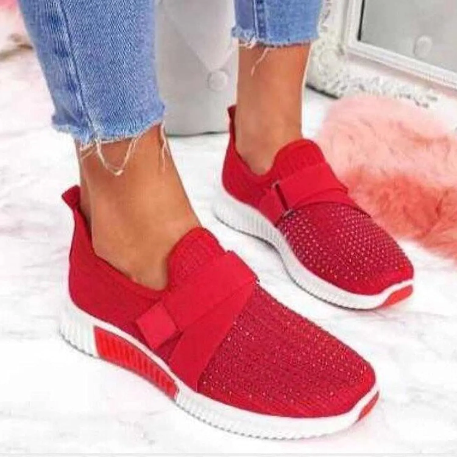 Women's Fashion Sneaker Mesh Slip On Black Non Slip Shoes for Women Comfortable White Running Shoes Men Suede Loafers Women Fashion Sneakers for Women