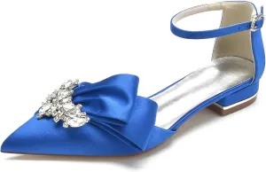 Women's Flats Pointed Toe Pumps, Diamond Low Block Heel Ankle Strap Sandals Casual Dress Wedding Flats Shoes