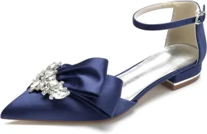 Women's Flats Pointed Toe Pumps, Diamond Low Block Heel Ankle Strap Sandals Casual Dress Wedding Flats Shoes