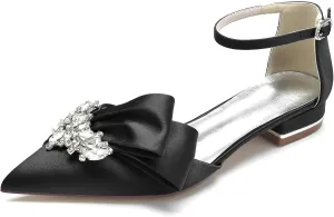 Women's Flats Pointed Toe Pumps, Diamond Low Block Heel Ankle Strap Sandals Casual Dress Wedding Flats Shoes