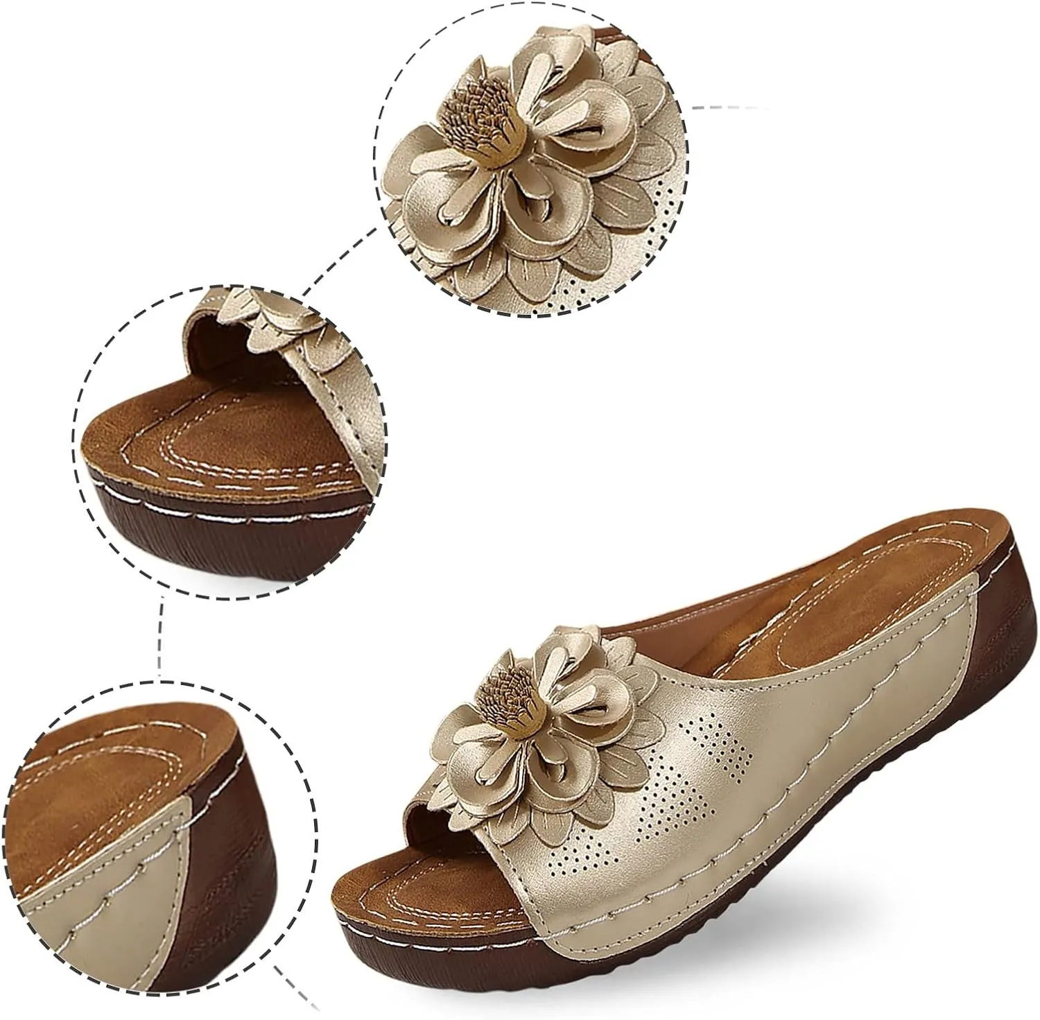 Women's Memory Foam Platform Slides Sandals Breathable Arch Support Walking Shoes, Open-Toe Wedge Beach Sandals with Cushioning