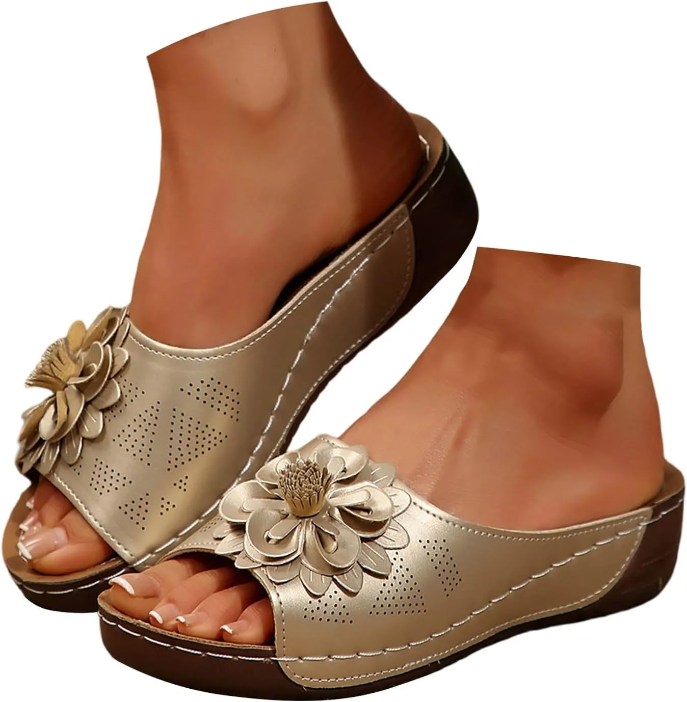 Women's Memory Foam Platform Slides Sandals Breathable Arch Support Walking Shoes, Open-Toe Wedge Beach Sandals with Cushioning
