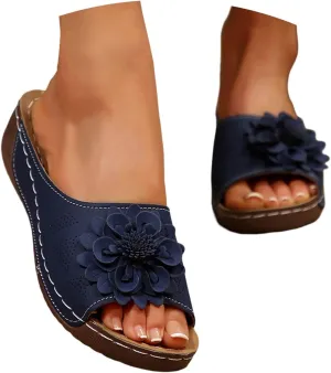 Women's Memory Foam Platform Slides Sandals Breathable Arch Support Walking Shoes, Open-Toe Wedge Beach Sandals with Cushioning