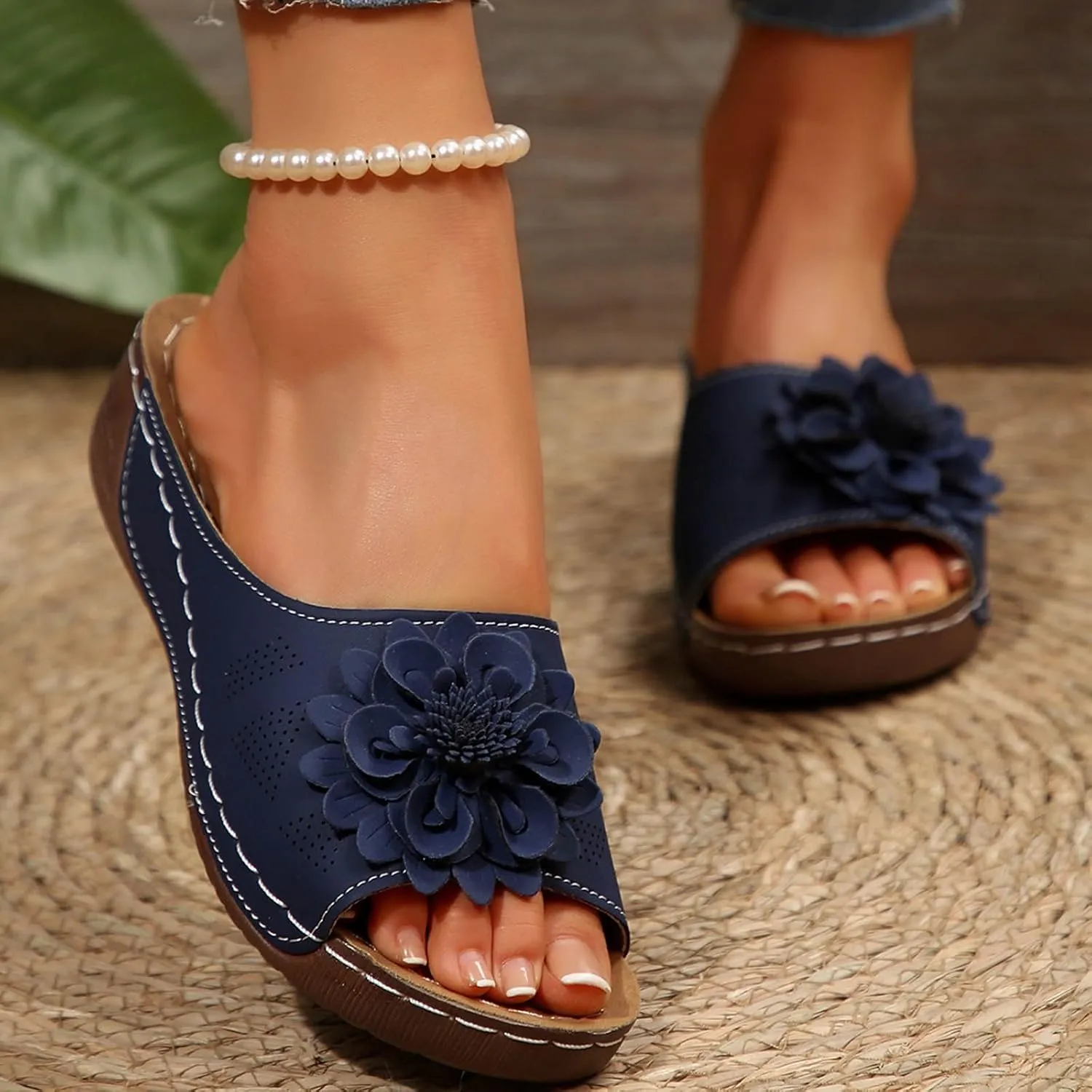 Women's Memory Foam Platform Slides Sandals Breathable Arch Support Walking Shoes, Open-Toe Wedge Beach Sandals with Cushioning