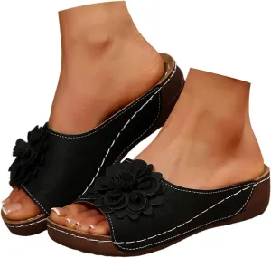 Women's Memory Foam Platform Slides Sandals Breathable Arch Support Walking Shoes, Open-Toe Wedge Beach Sandals with Cushioning